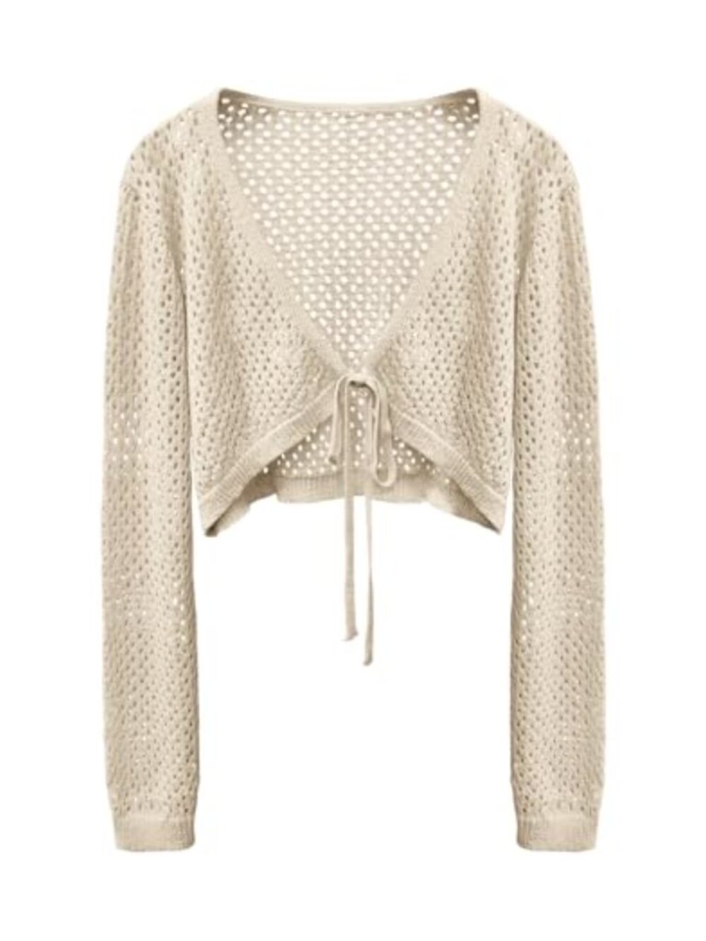 Women's Tie Front Knit Crop Cardigan Lightweight Crochet Shrug